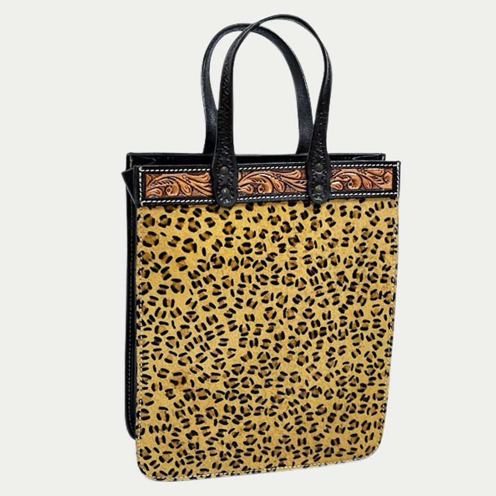 ADBG5009 American Darling Hand-Tooled Floral Leather Tote Bag Hair-On Cowhide