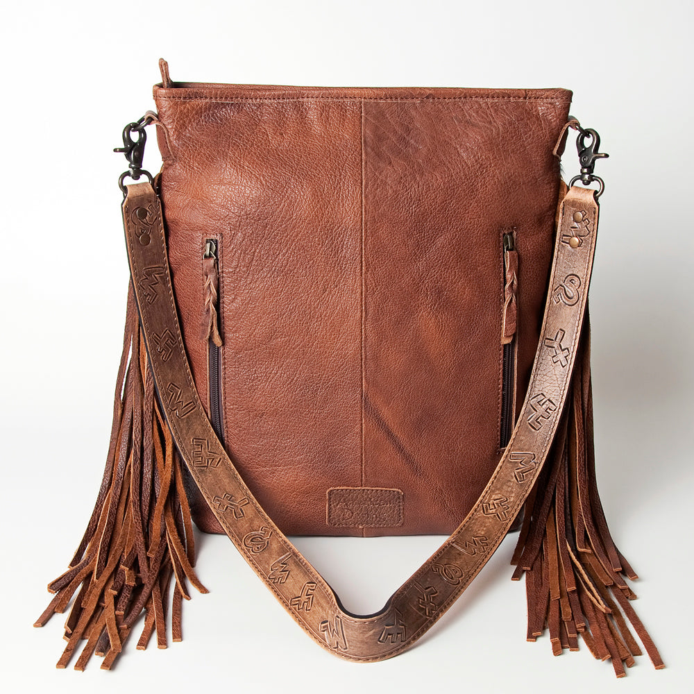 ADBG316 Printed Hair-On Cowhide & Tooled Leather Western Large Crossbody Bag Fringe Crossbody