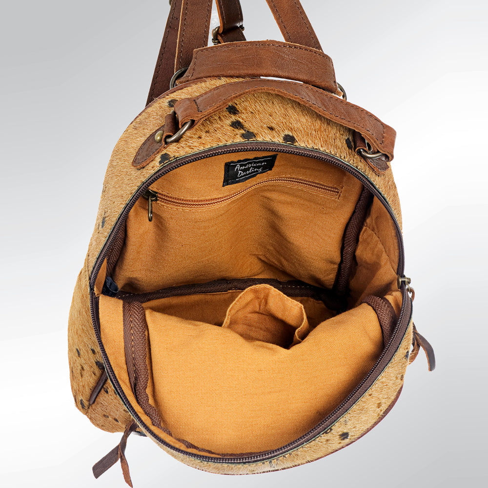 ADBGS156 Genuine Cowhide Leather Backpack with Hand-Tooled Floral Patch - Western Rodeo Style