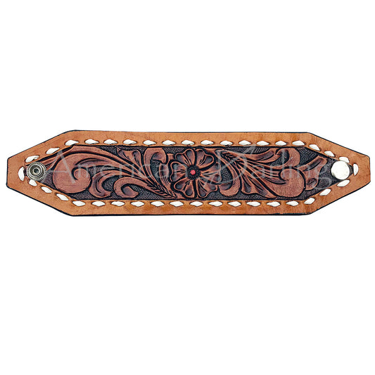 LC-ADBRF101 Hand-Tooled Leather Wristband - Western Floral with Whipstitch & Snap Closure