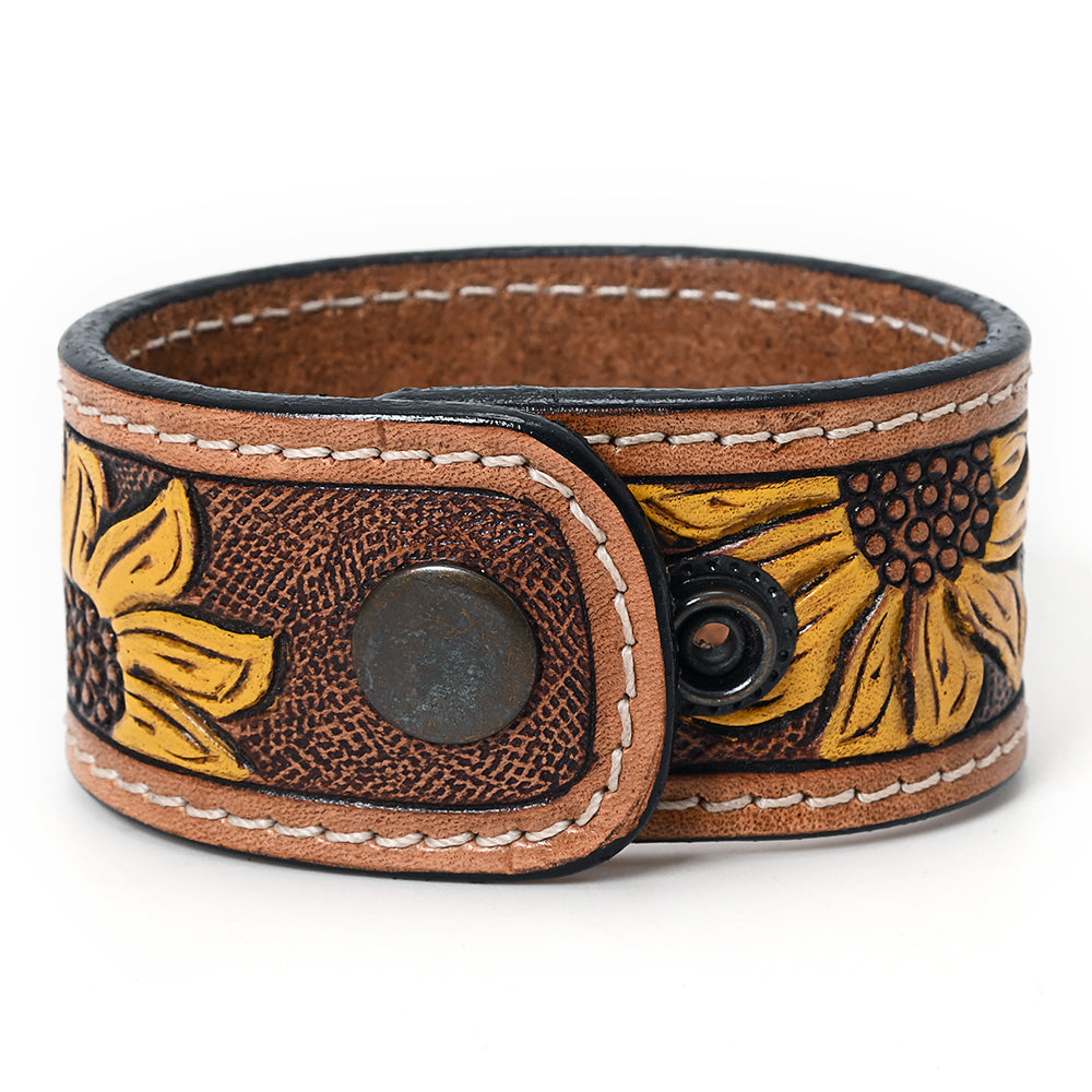 LC-ADBRF121 Hand Tooled Leather Cactus Cuff Bracelet - Western Painted Design