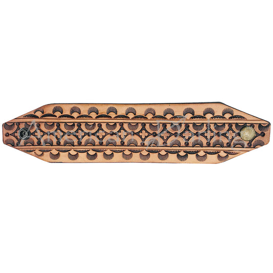 LC-ADBRF123 Stamped Leather Western Cuff Bracelet - Geometric Tooling & Natural Tan Finish