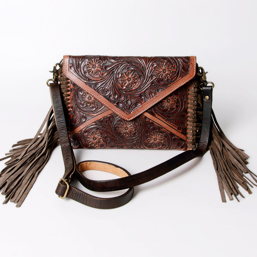 ADBG476 Envelope Cowhide Leather Crossbody Bag with Fringe Western Boho Shoulder Purse