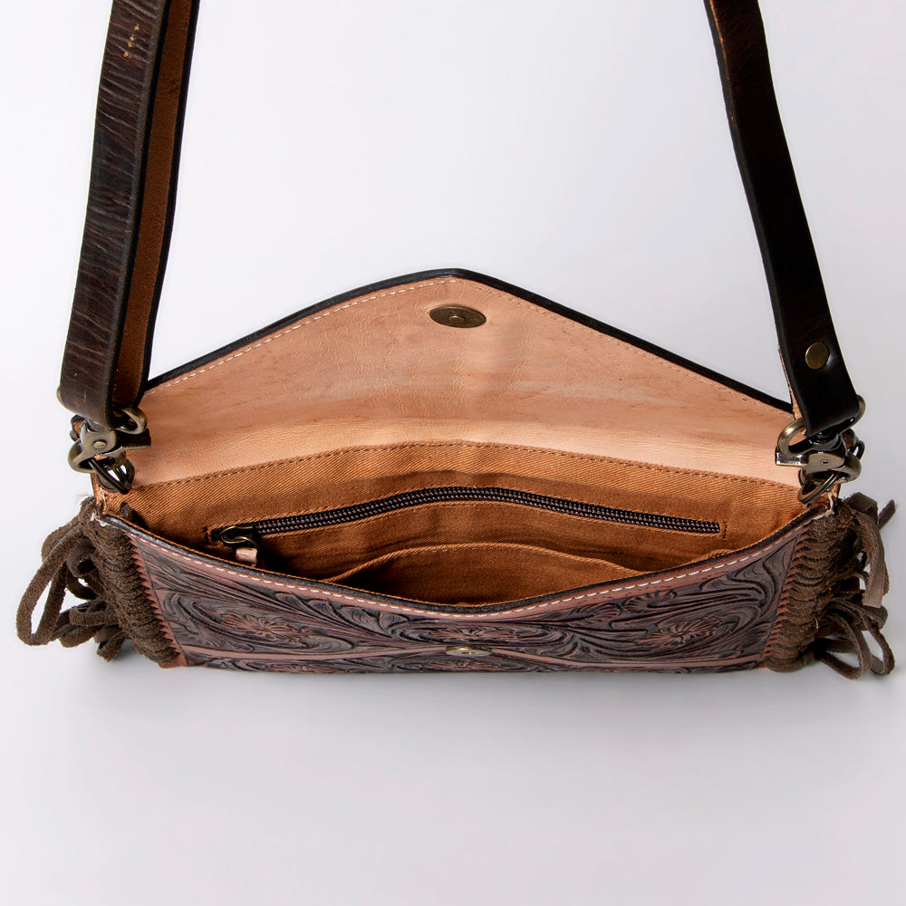 ADBG476 Envelope Cowhide Leather Crossbody Bag with Fringe Western Boho Shoulder Purse