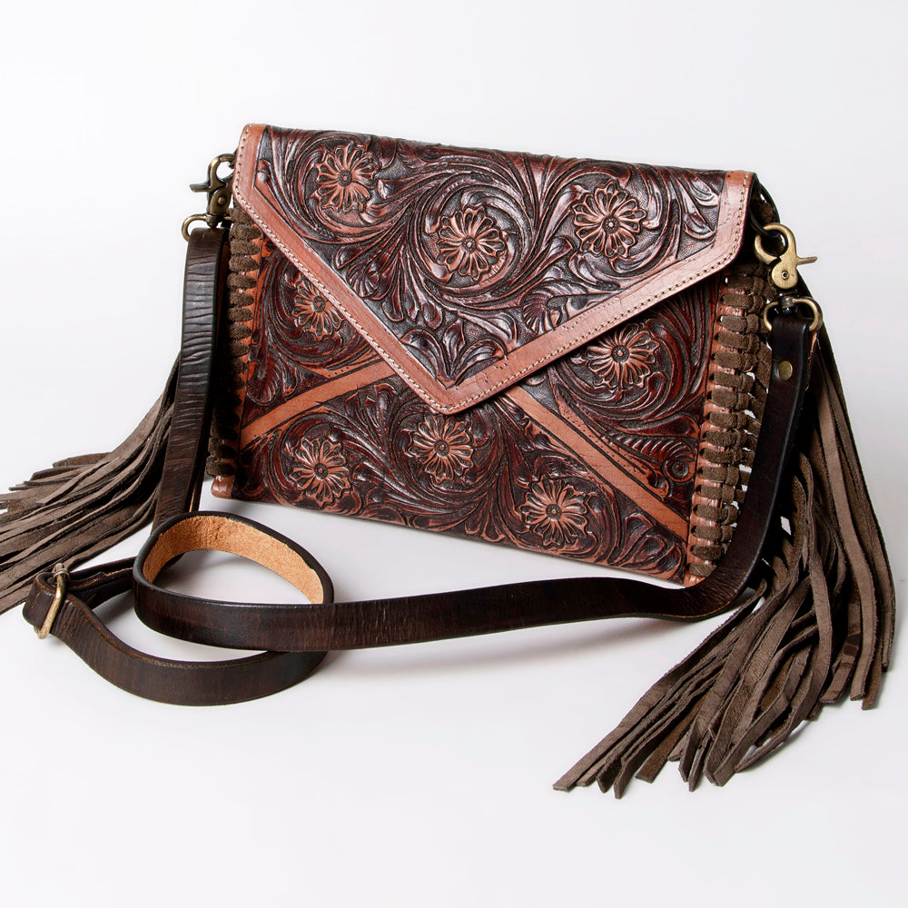 ADBG476 Envelope Cowhide Leather Crossbody Bag with Fringe Western Boho Shoulder Purse