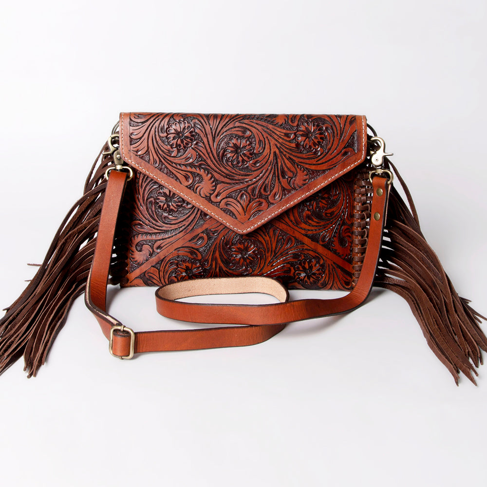 ADBG476 Envelope Cowhide Leather Crossbody Bag with Fringe Western Boho Shoulder Purse