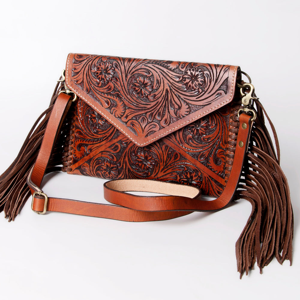 ADBG476 Envelope Cowhide Leather Crossbody Bag with Fringe Western Boho Shoulder Purse