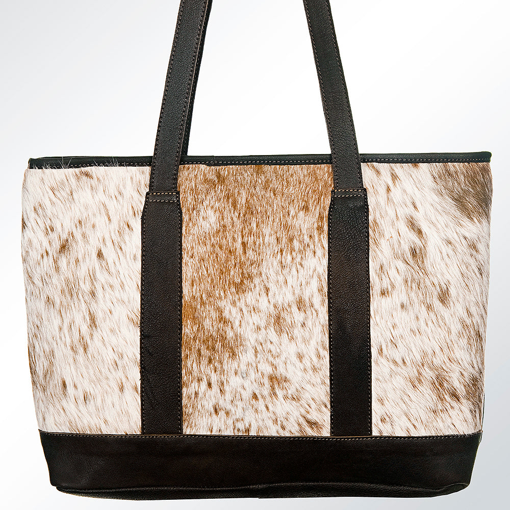 LC-ADBGS176DTAW Cowhide Leather Tote Bag - Brown & White Hair-On Western Shoulder Bag
