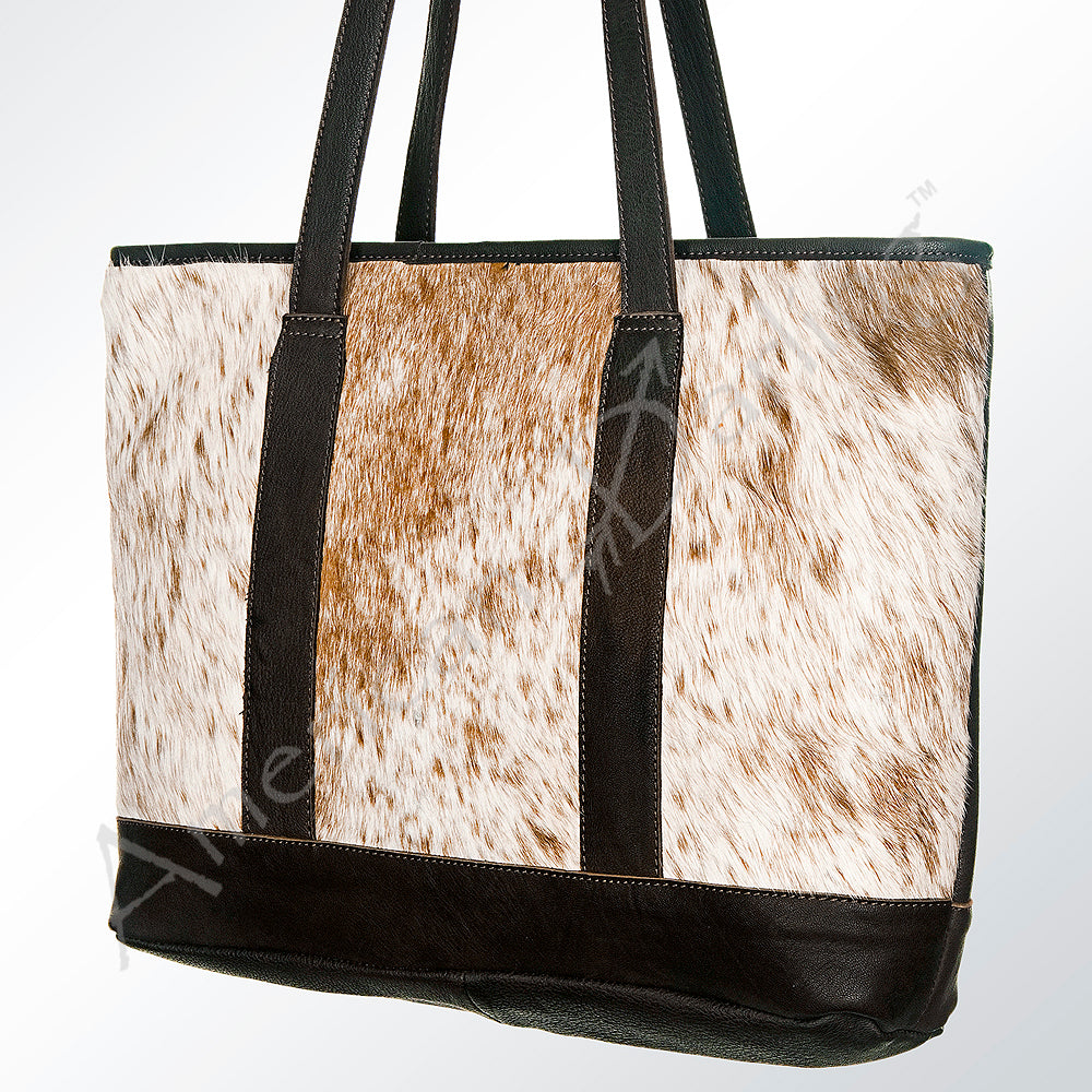 LC-ADBGS176DTAW Cowhide Leather Tote Bag - Brown & White Hair-On Western Shoulder Bag