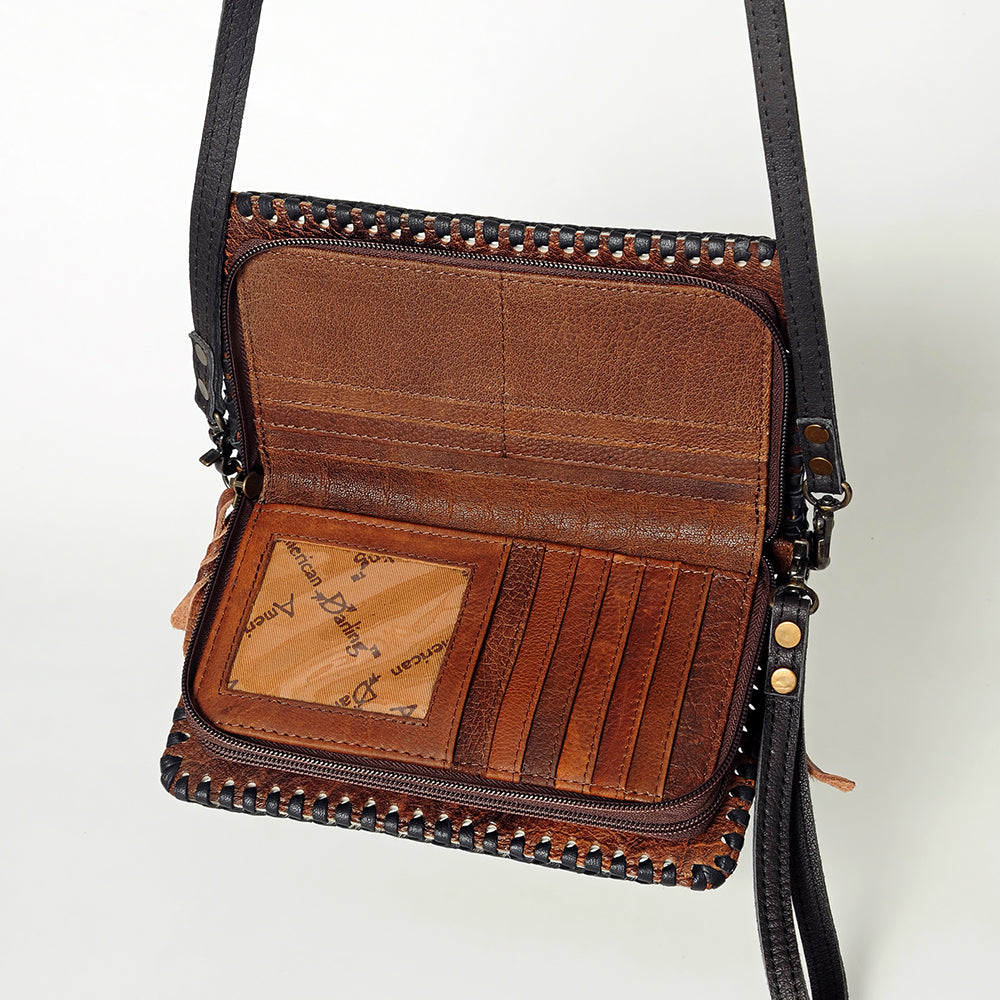 ADBG485 Hair-On Cowhide Organiser bag with Leather Whipstitch Trim
