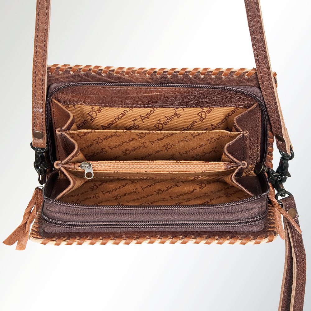ADBG485 Western Floral Tooled Leather Organizer Bag Handmade Cowhide Wristlet by American Darling