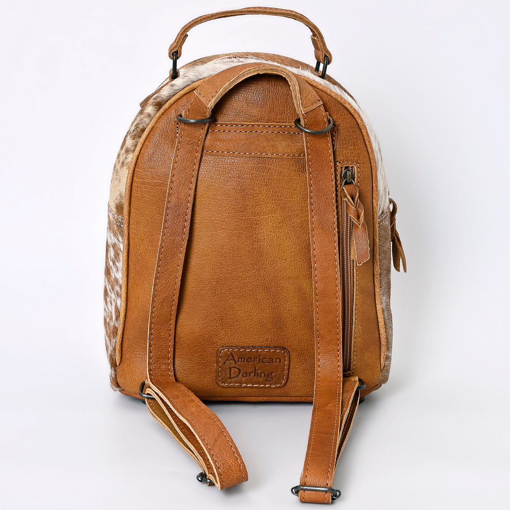 ADBGS156 Natural Cowhide Leather Backpack with Hand-Tooled Floral Pocket - Western Style