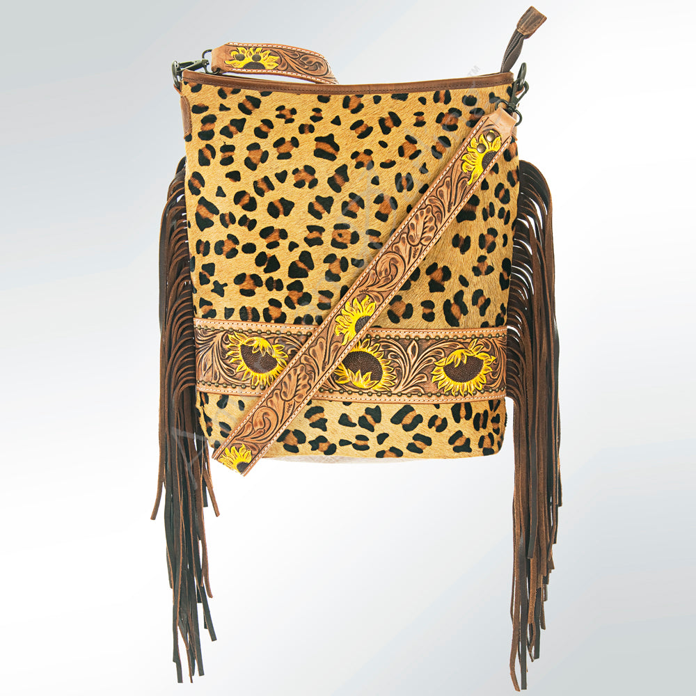 ADBG316 Printed Hair-On Cowhide & Tooled Leather Western Large Crossbody Bag Fringe Crossbody