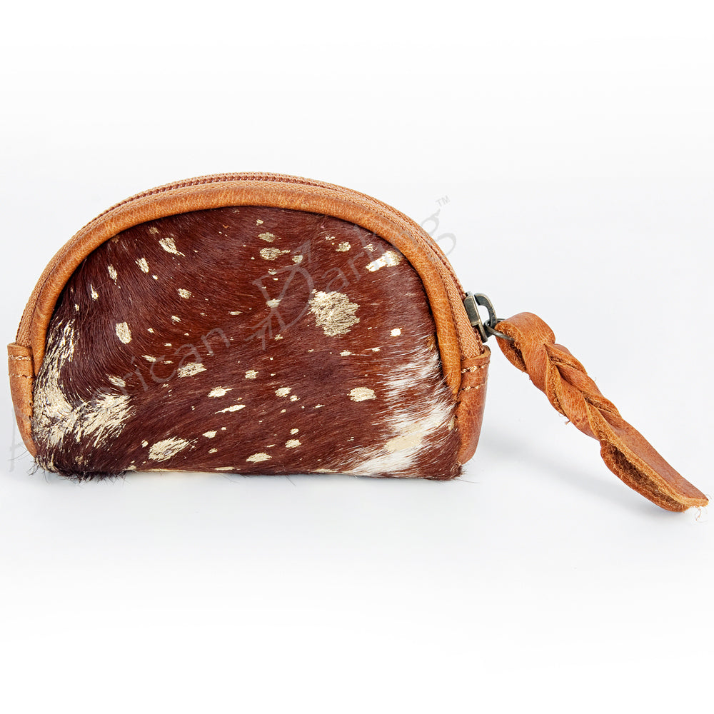 ADBG472 Hair-On Cowhide Leather Coin Purse Western Mini Zip Wallet