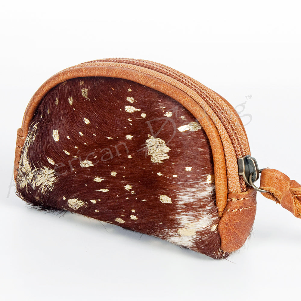 ADBG472 Hair-On Cowhide Leather Coin Purse Western Mini Zip Wallet
