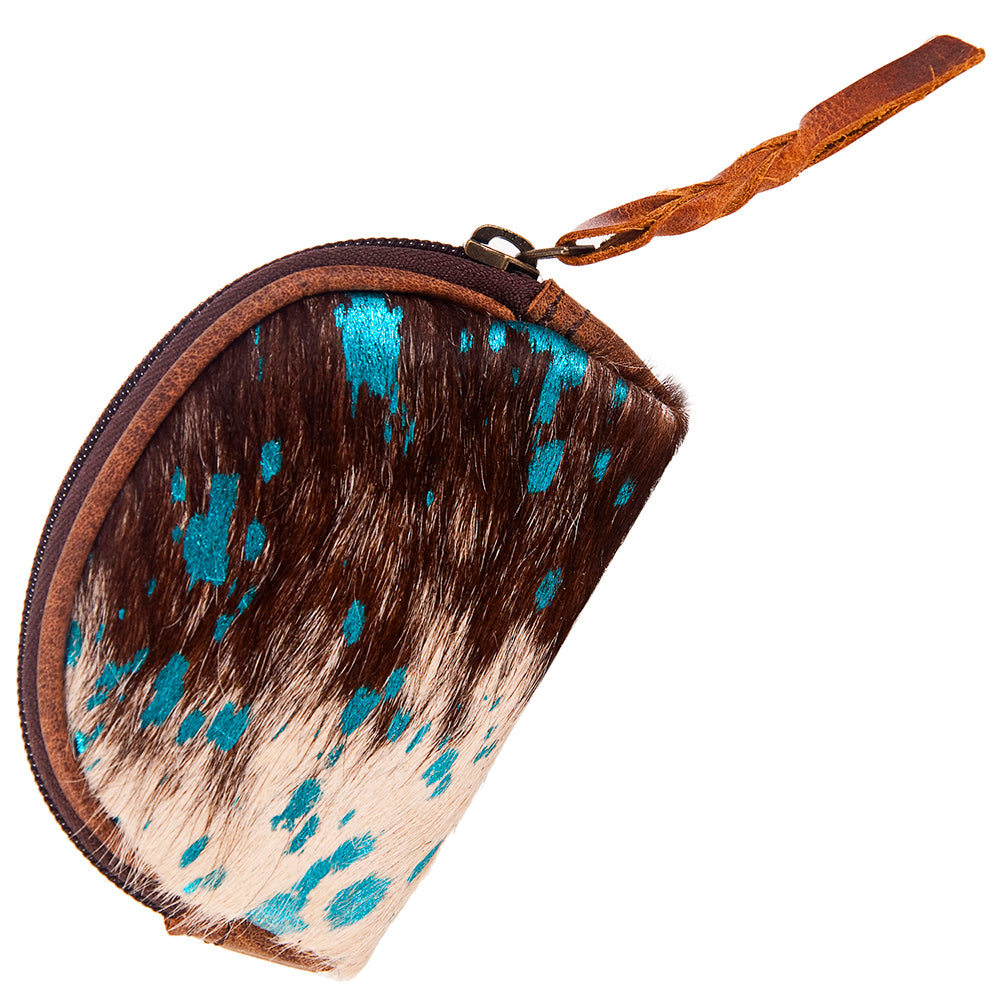 ADBG472 Hair-On Cowhide Leather Coin Purse Western Mini Zip Wallet