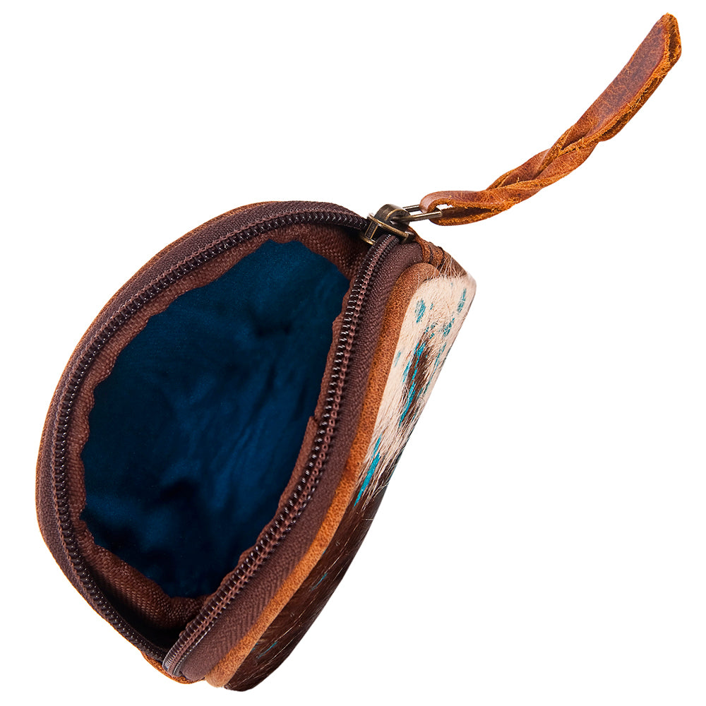 ADBG472 Hair-On Cowhide Leather Coin Purse Western Mini Zip Wallet