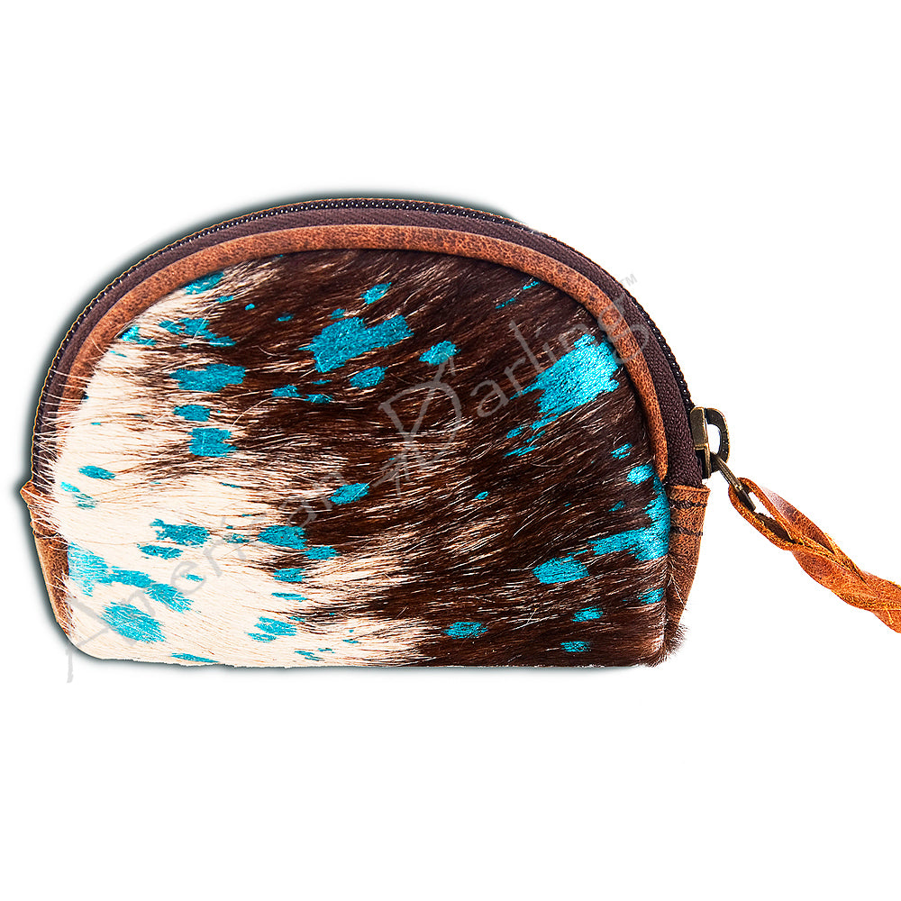 ADBG472 Hair-On Cowhide Leather Coin Purse Western Mini Zip Wallet