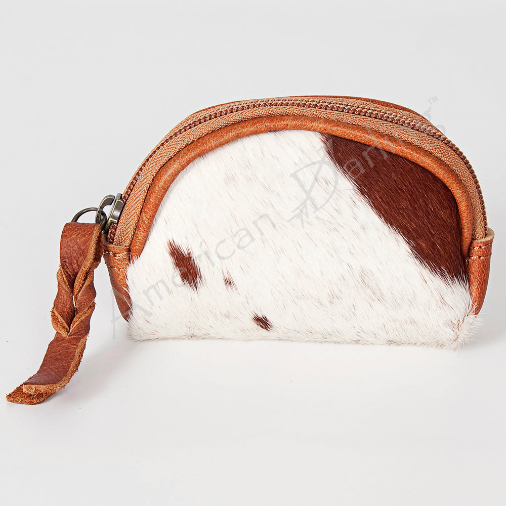 ADBG472 Hair-On Cowhide Leather Coin Purse Western Mini Zip Wallet