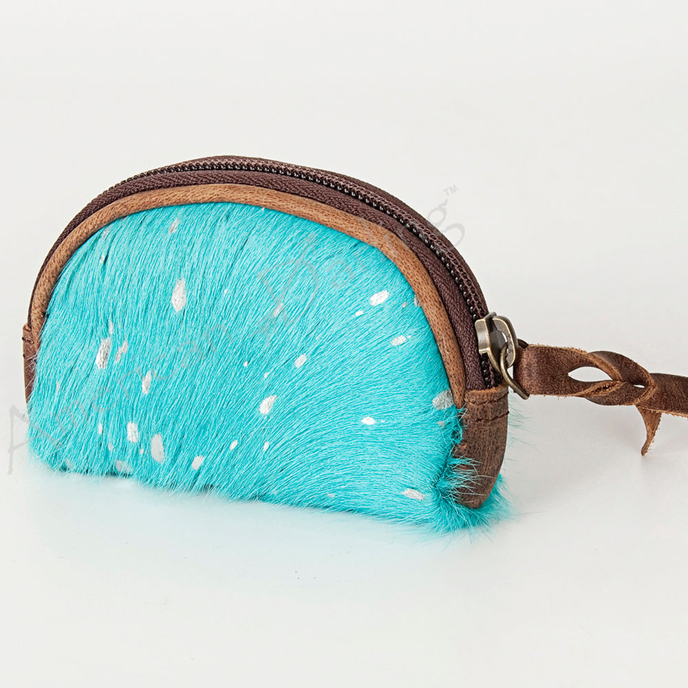 ADBG472 Hair-On Cowhide Leather Coin Purse Western Mini Zip Wallet