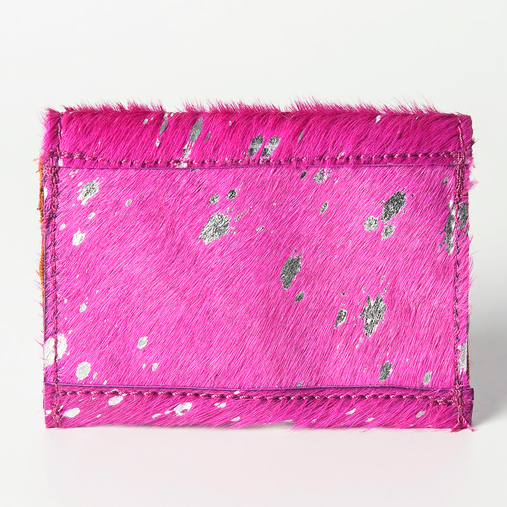 ADBGZ141PKACSL Hot Pink & Silver Hair-On Cowhide Coin Purse - Western Leather Mini Wallet