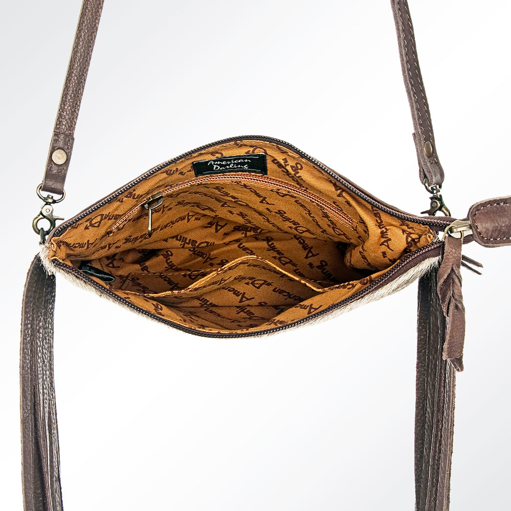 ADBG109 American Darling Hair-On Cowhide Leather Western Crossbody Bag with Fringes