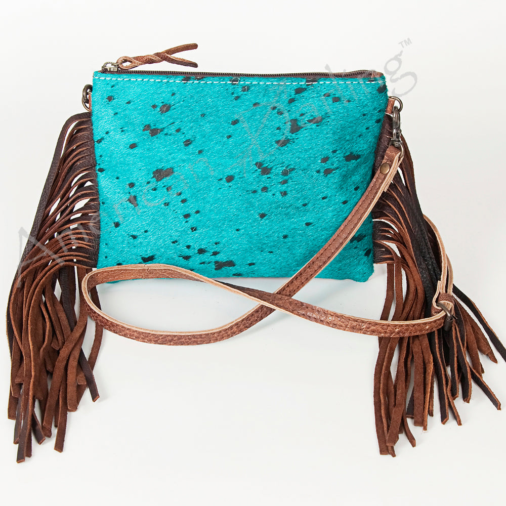 ADBG109 American Darling Hair-On Cowhide Crossbody Bag with Long Leather Fringe