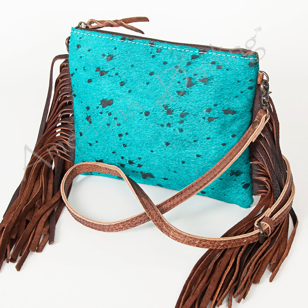ADBG109 American Darling Hair-On Cowhide Crossbody Bag with Long Leather Fringe