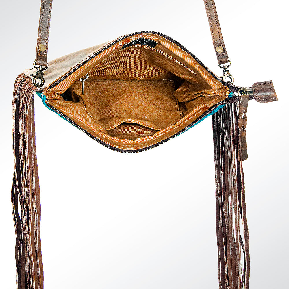 ADBG109 American Darling Hair-On Cowhide Crossbody Bag with Long Leather Fringe