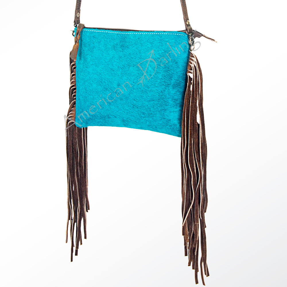ADBG109 American Darling Hair-On Cowhide Crossbody Bag with Long Leather Fringe
