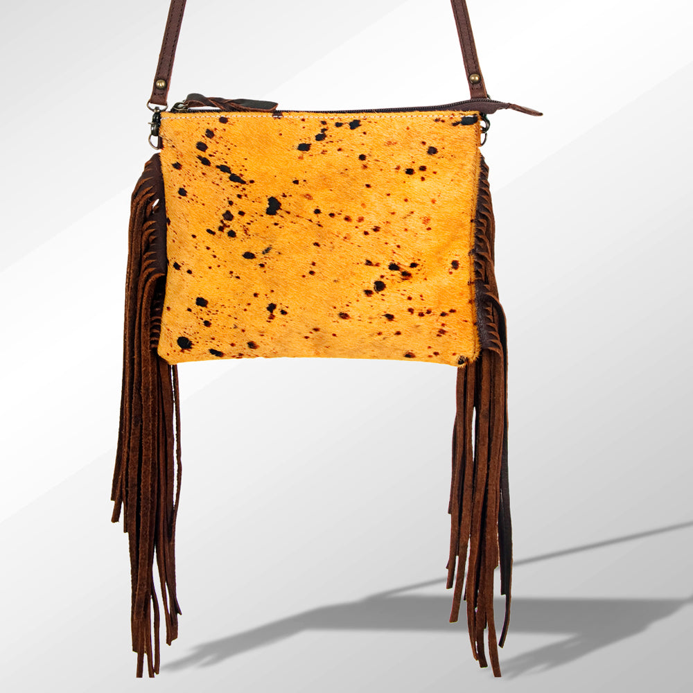 ADBG109 American Darling Hair-On Cowhide Crossbody Bag with Long Leather Fringe