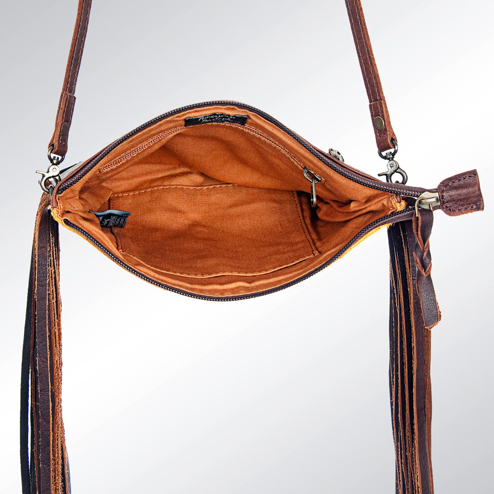 ADBG109 American Darling Hair-On Cowhide Crossbody Bag with Long Leather Fringe