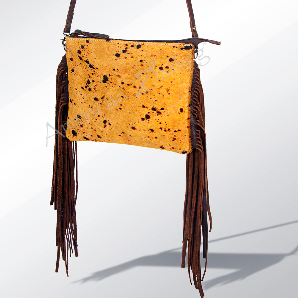 ADBG109 American Darling Hair-On Cowhide Crossbody Bag with Long Leather Fringe