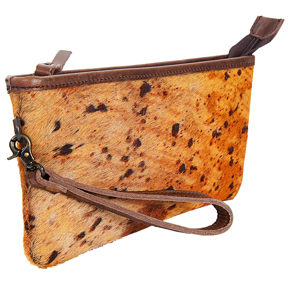 ADBG344 Genuine Hair-On Cowhide Wristlet Clutch with Brown Leather Trim