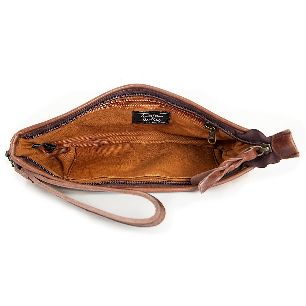 ADBG344 Genuine Hair-On Cowhide Wristlet Clutch with Brown Leather Trim