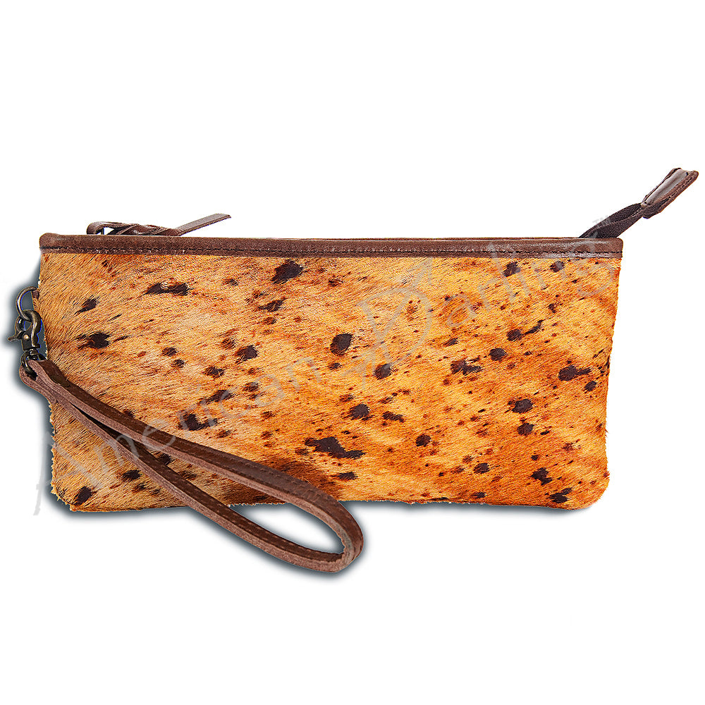 ADBG344 Genuine Hair-On Cowhide Wristlet Clutch with Brown Leather Trim