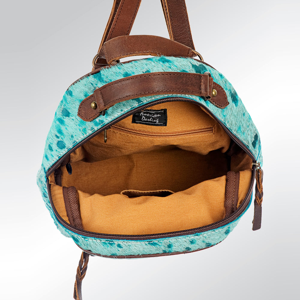 ADBGS156 Natural Cowhide Leather Backpack with Hand-Tooled Floral Pocket - Western Style