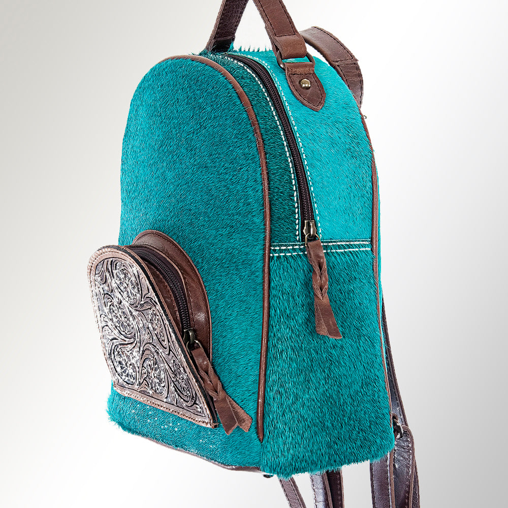 ADBGS156 Natural Cowhide Leather Backpack with Hand-Tooled Floral Pocket - Western Style