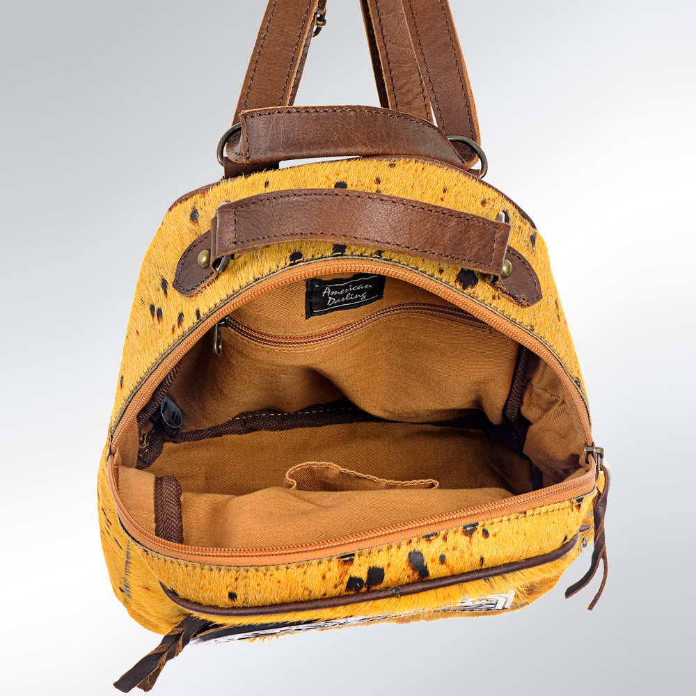 ADBGS156 Natural Cowhide Leather Backpack with Hand-Tooled Floral Pocket - Western Style