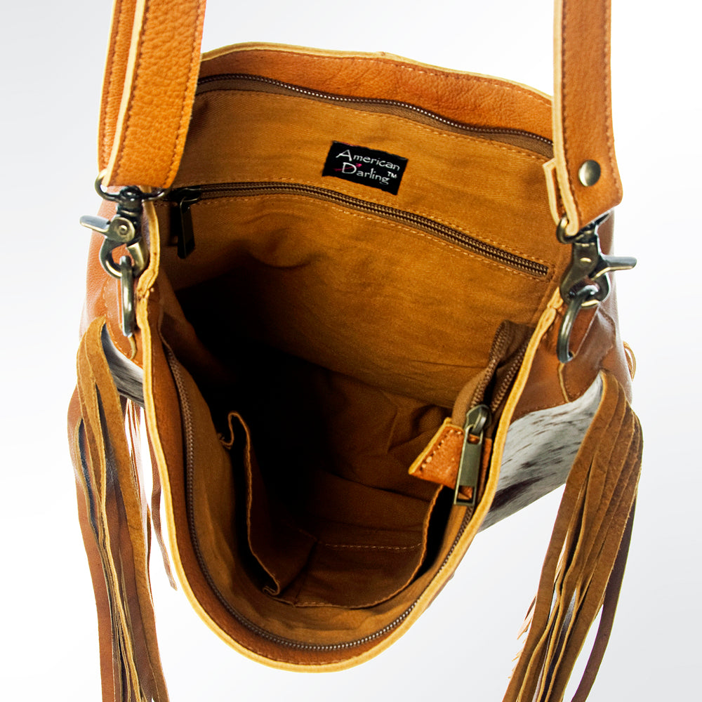 LC-ADBGZ161 Cowhide & Tooled Leather Crossbody Bag with Fringe - Western Style