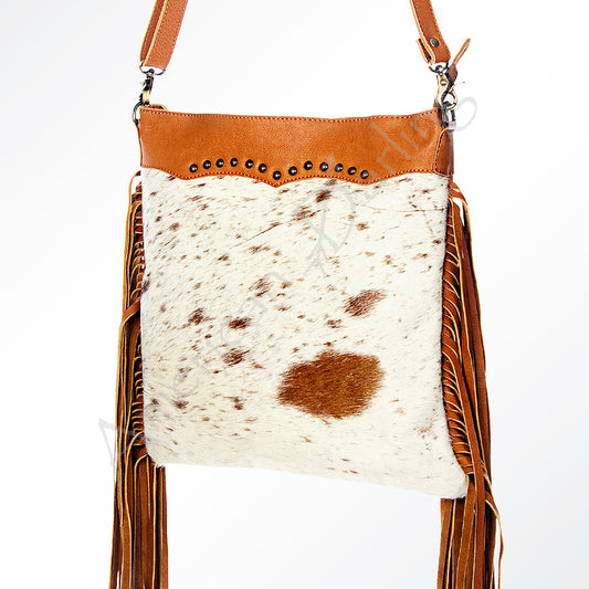 LC-ADBGZ161 Cowhide & Tooled Leather Crossbody Bag with Fringe - Western Style