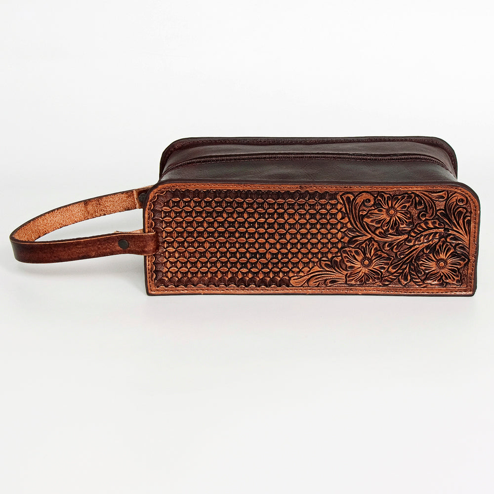 ADBGZ165 Hand Tooled Leather Toiletry Bag - Western Dopp Kit for Travel & Grooming
