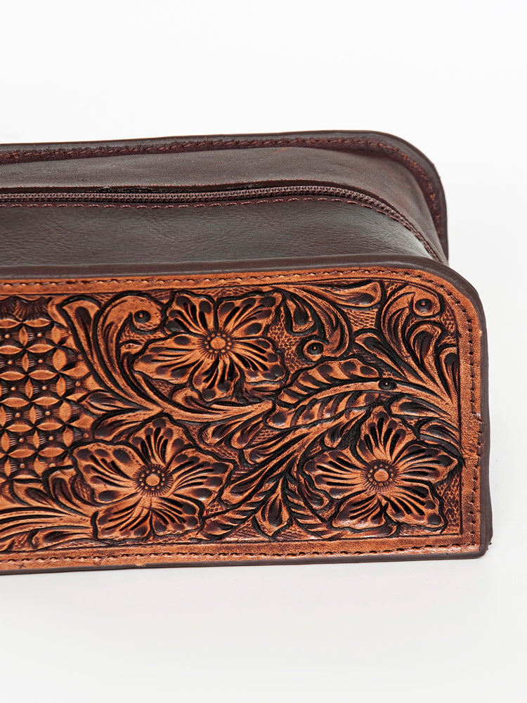 ADBGZ165 Hand Tooled Leather Toiletry Bag - Western Dopp Kit for Travel & Grooming