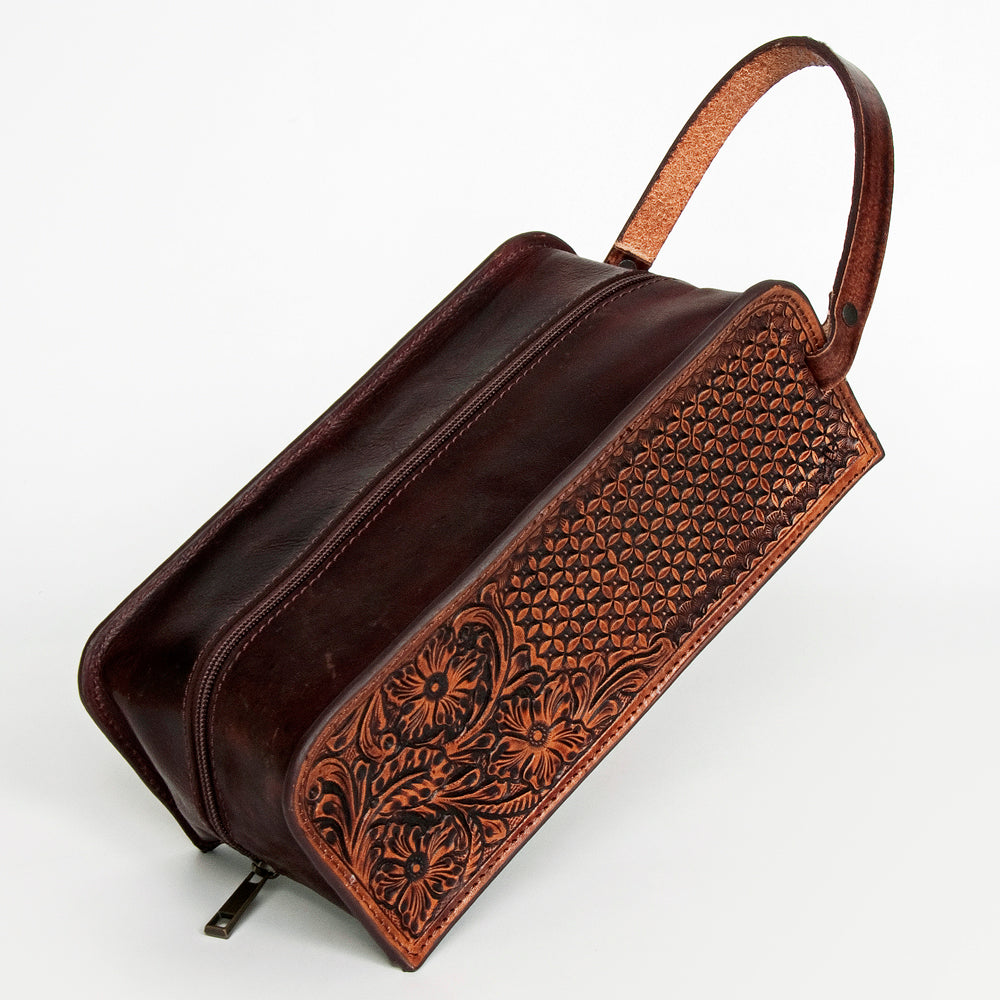 ADBGZ165 Hand Tooled Leather Toiletry Bag - Western Dopp Kit for Travel & Grooming