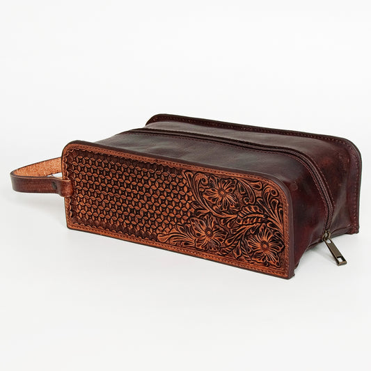 ADBGZ165 Hand Tooled Leather Toiletry Bag - Western Dopp Kit for Travel & Grooming