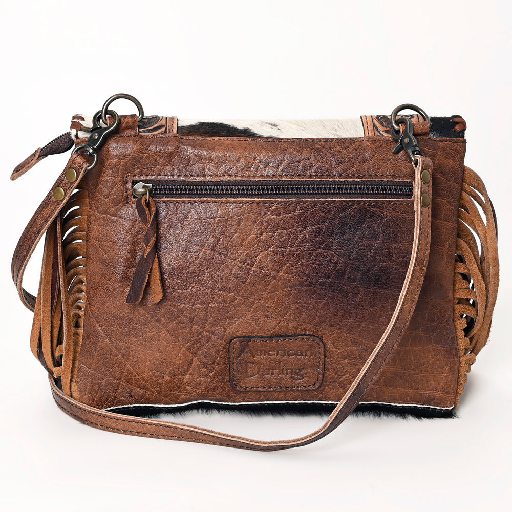 ADBG499BRW Tooled Leather Thunderbird Crossbody Bag with Fringe & Cowhide