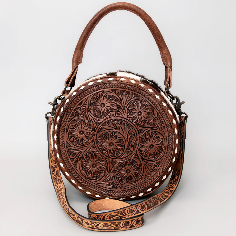 ADBG505 Hand-Tooled Western Canteen Leather Crossbody Bag with Feather Headdress Design American Darling