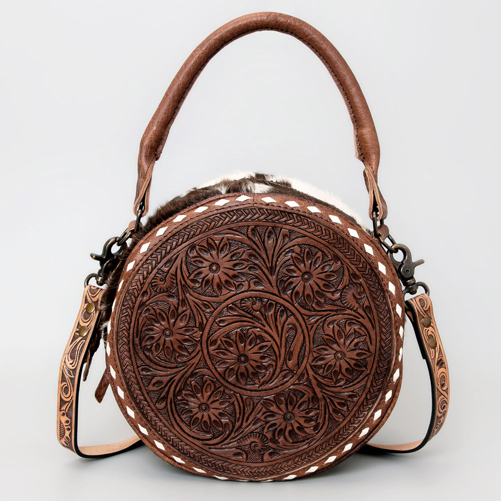 ADBG505 Hand-Tooled Western Canteen Leather Crossbody Bag with Feather Headdress Design American Darling