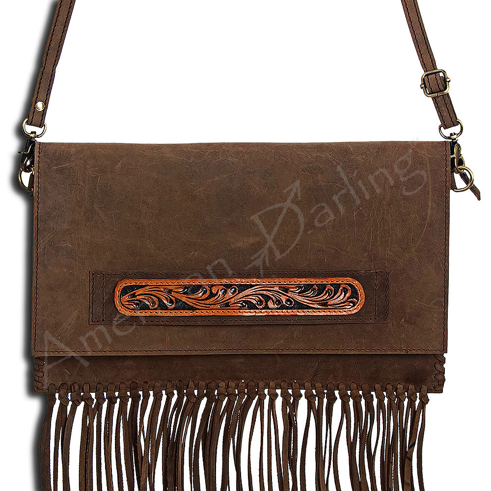ADBGD116 American Darling Hand Tooled Leather Envelope Crossbody with Fringes