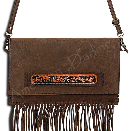 ADBGD116 American Darling Hand Tooled Leather Envelope Crossbody with Fringes